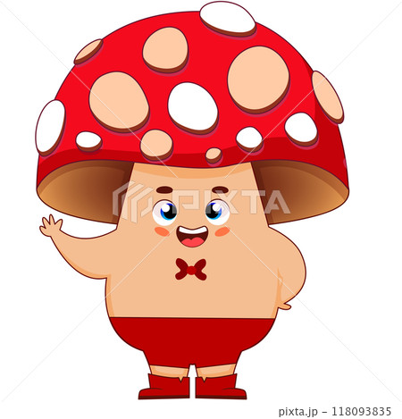 Funny mushroom with hands and feet with fly agaric hat. Vector illustration Funny mushroom with hands and feet with fly agaric hat. Vector illustration 118093835