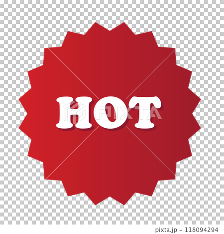 Illustration of HOT sale icon for online shopping, grocery shopping, marketing, promotion, best selling product, sticker, discount, print, ad template, campaign, social media, banner, brochure 118094294