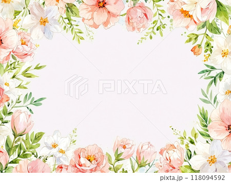 繊細な優しい色合いの花のフレームイラストイメージ 118094592