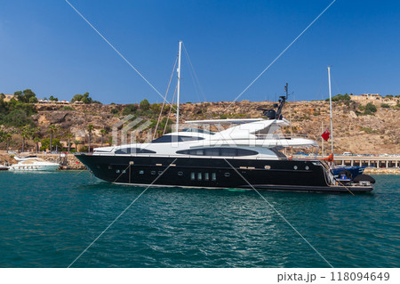 Pleasure motor yacht is in Mgarr bay, Malta 118094649