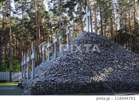 Kiev, Ukraine September 12, 2020: Memorial in the Bykivnyansky forest near Kiev, where thousands of Polish officers were shot by the NKVD in 1940 Kiev, Ukraine September 12, 2020: Memorial in the Bykivnyansky forest near Kiev, where thousands of Polish officers were shot by the NKVD in 1940 118094701
