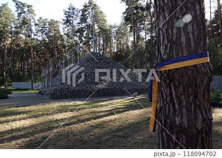 Kiev, Ukraine September 12, 2020: Memorial in the Bykivnyansky forest near Kiev, where thousands of Polish officers were shot by the NKVD in 1940 Kiev, Ukraine September 12, 2020: Memorial in the Bykivnyansky forest near Kiev, where thousands of Polish officers were shot by the NKVD in 1940 118094702