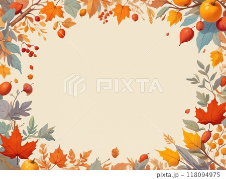 秋の紅葉と落ち葉のフレーム 118094975
