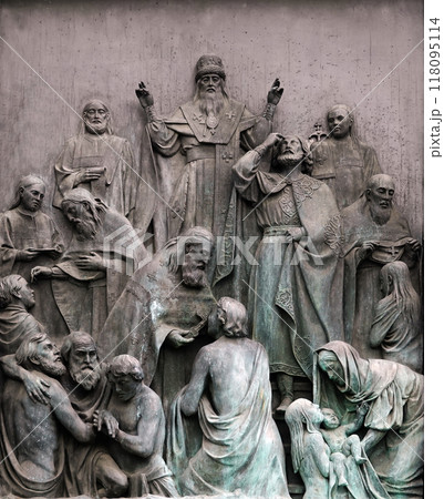 Kiev, Ukraine July 12, 2019: Monument to the Kiev and Novgorod prince Vladimir the Great, the monument is located in the center of Kiev on Vladimirskaya Gorka 118095114