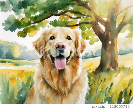 水彩画で描かれたゴールデンレトリバー 水彩画で描かれたゴールデンレトリバー 118095733