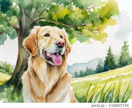 水彩画で描かれたゴールデンレトリバー 118095734