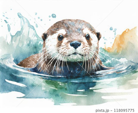 水彩画で描かれたカワウソ 118095775