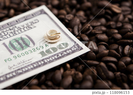 image of money banknote mug coffee bean background 118096153