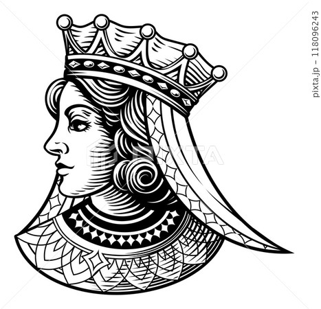Queen Medieval Woman Head Face Vintage Woodcut 118096243