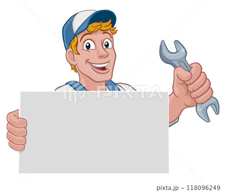 Mechanic Plumber Cartoon Wrench Spanner Handyman 118096249