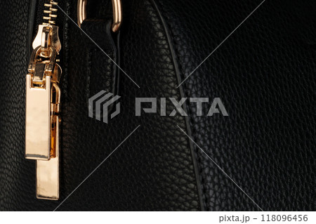 Black Leather Handbag with Gold Zipper 118096456