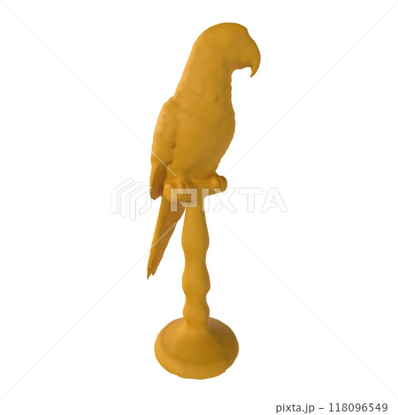 3D rendering of a yellow parrot on a simple perch indoors 3D rendering of a yellow parrot on a simple perch indoors 118096549