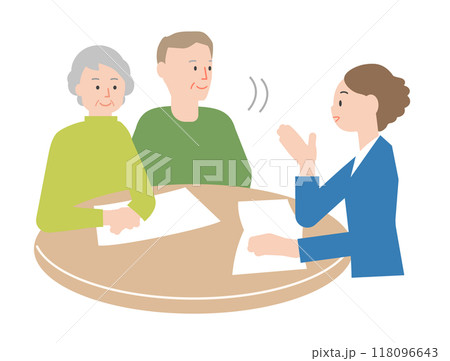 老夫婦に説明をする従業員のイラスト 118096643