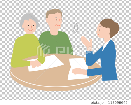 老夫婦に説明をする従業員のイラスト 118096643