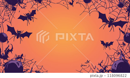 Halloween Bats and Spiders on Orange Background 118096822