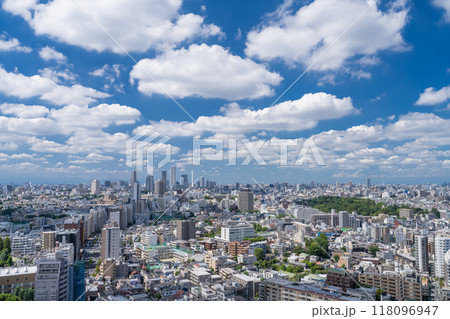 《東京都》夏空の東京都市風景・池袋方面をのぞむ 《東京都》夏空の東京都市風景・池袋方面をのぞむ 118096947