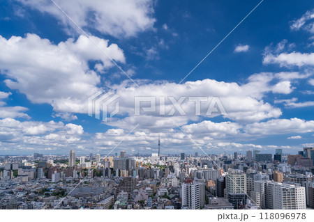 《東京都》夏空の東京都市風景・スカイツリー方面をのぞむ 118096978