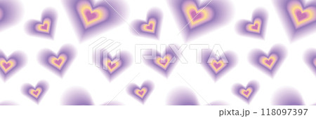 Seamless pattern y2k aura. Blurred heart, butterfly and stars with aura in trendy style y2k. 118097397