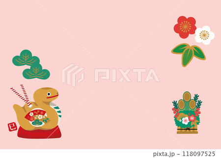 2025年の年賀状デザイン　巳年　土鈴イラスト 118097525