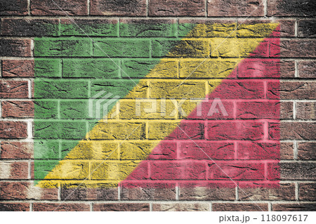 Congo flag on an old brick wall Congo flag on an old brick wall 118097617