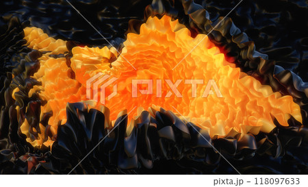 Abstract bright orange fluid liquid like lava, magma on dark background, 3d rendering 118097633