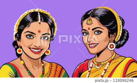 Young smiling indian women. Colorful vector illustration 118098246