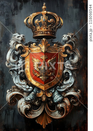 Ornate Heraldic Crests Regal Emblematic Designs in Gilded Heraldic Insignia Oil Painting with 118098544