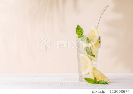 Fresh summer lemonade with lemon and mint Fresh summer lemonade with lemon and mint 118098674