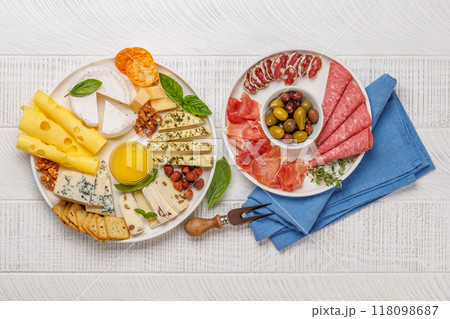 A selection of various cheeses and meats A selection of various cheeses and meats 118098687