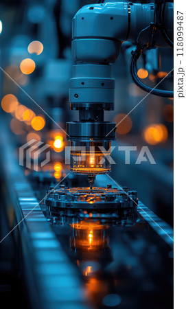 Industrial robot arms working in factory in an airplace factory, automation manufacturing process of the Industry. 118099487