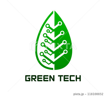 Green tech icon, smart digital farm and eco green energy technology. Vector symbol of a leaf with circuit representing eco-friendly smart and innovative agriculture services, sustainable clean energy Green tech icon, smart digital farm and eco green energy technology. Vector symbol of a leaf with circuit representing eco-friendly smart and innovative agriculture services, sustainable clean energy 118100032