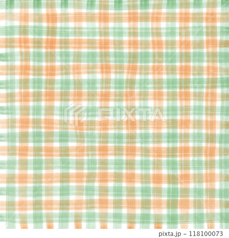 Orange Green Gingham Check Hand Drawn Background Overlay 118100073