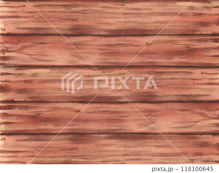 Rustic abstract wooden brown plank texture watercolor background. Empty horizontal natural desks hand painted illustration in rustic style. For poster, signpost, billboard 118100645