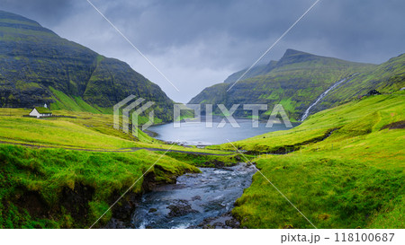 Saksun village, Streymoy Island, Faroe Islands, Denmark. 118100687