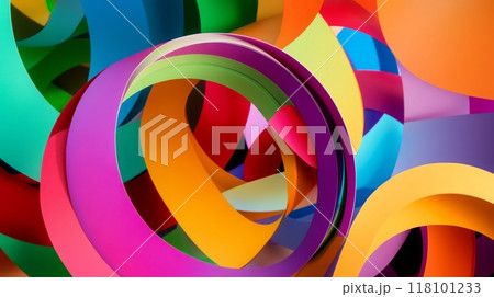 Colorful abstract paper swirls creating a vibrant background 118101233