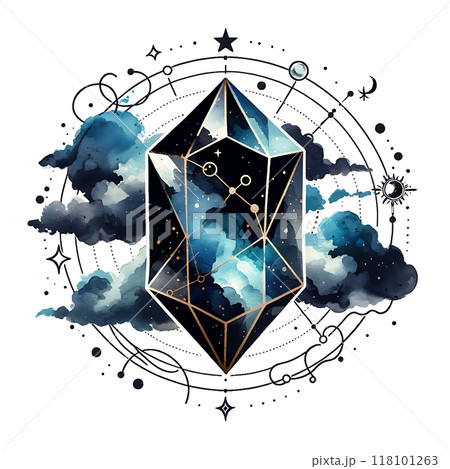 A Mystical Crystal adorned with Cosmic Elements and whimsical Cloud Accents that inspire wonder 118101263