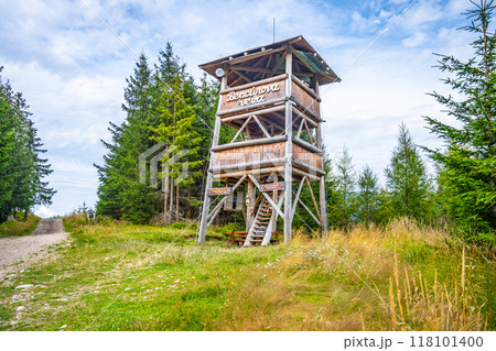 The Bencur wooden lookout tower stands tall in the Demanovska Valley, offering stunning views of the Low Tatras. Visitors can enjoy nature while exploring the surrounding area and trails. The Bencur wooden lookout tower stands tall in the Demanovska Valley, offering stunning views of the Low Tatras. Visitors can enjoy nature while exploring the surrounding area and trails. 118101400