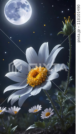 Close up of a flower with the moon in the background 118101490