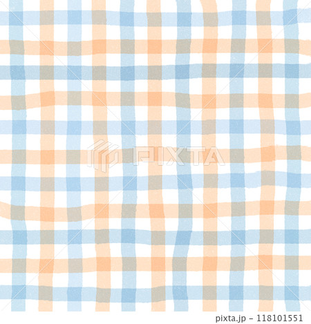 Orange Blue Gingham Check Hand Drawn Background Overlay 118101551