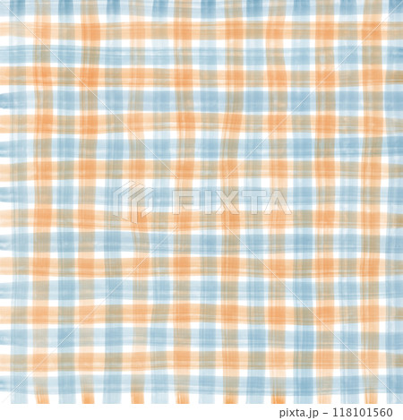 Orange Blue Gingham Check Hand Drawn Background Overlay 118101560