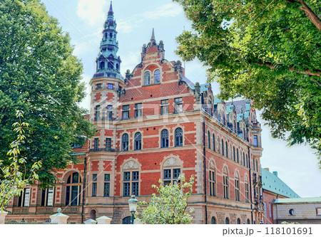 Typical old scandinavian red brick architectural building. Typical old scandinavian red brick architectural building. 118101691