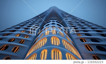 A very tall building with a lot of lights on it, AI 118102223
