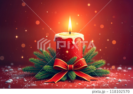 Candle on a wreath with snowflakes around it. 118102570