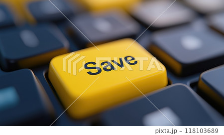 A close up of a yellow key on the keyboard with text saying save, AI A close up of a yellow key on the keyboard with text saying save, AI 118103689