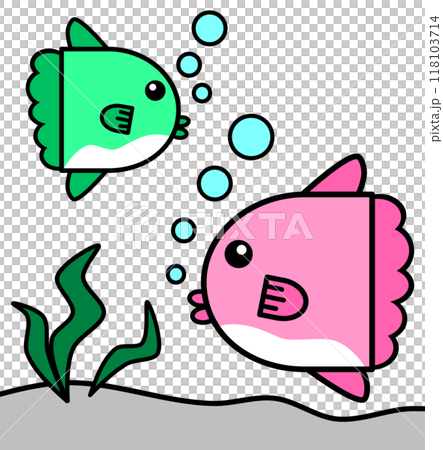 水族館で可愛いくて大人気な海水魚マンボウのイラスト 118103714