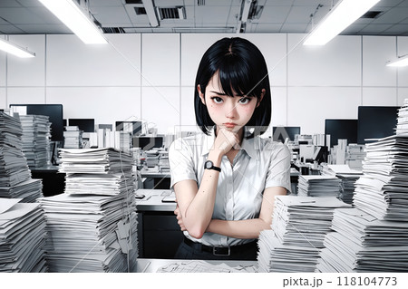 忙しい職場の働く女性   AI生成画像 118104773