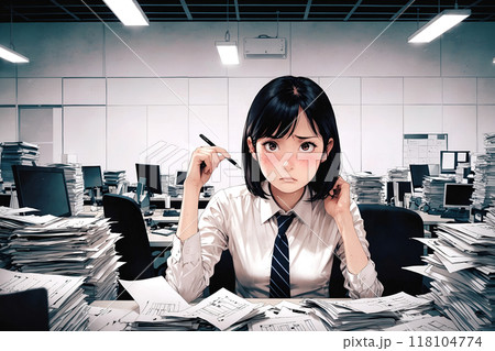 忙しい職場の働く女性   AI生成画像 118104774