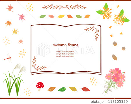 秋の花のイラスト素材やフレーム、ラインのセット 118105539