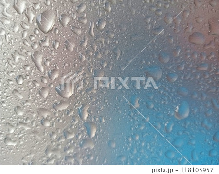 water drops on blue, grey and red gradient background 118105957