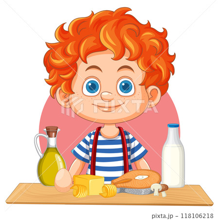 Happy Child with Healthy Food 118106218
